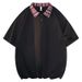 Men's American Style Short Sleeve T-Shirt Summer Collared Polo Heavyweight Preppy Color Block Loose Fitting Trendy Top_viptrois.com