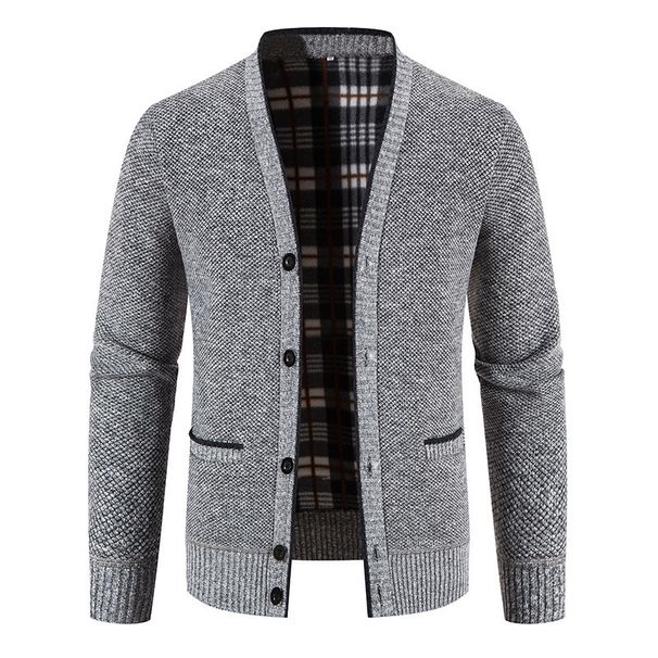 Men's Korean-Style Knitted Cardigan – Thick Winter Sweater Jacket For Casual & Layering (Dark Gray/Light Gray/Brown/Wine Red/Blue-Gray, M-3XL)_viptrois.com