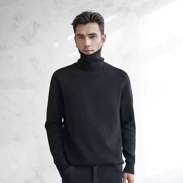 Men's Slim Fit High Neck Sweater - Warm Winter Knit Pullover With Breathable Stretch Fabric, Classic Ribbed Hem_viptrois.com