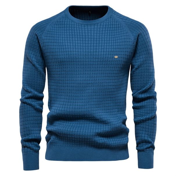 Pure Ouma Cross-Border Trade 2023 Autumn Winter New Sweater Men's Solid Color Base Plaid Pullover Knitwear Men_viptrois.com