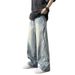 Retro Light Blue Men's Jeans High Street Hip Hop Stacked Design Straight Leg Loose Fit_viptrois.com