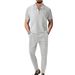 New High End Waffle Short Sleeved Zipper Top Short Sleeved Suit Casual All Match_viptrois.com