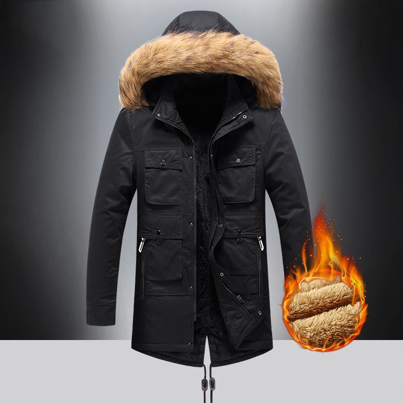Winter Men's Cotton-padded Tooling Fleece Thickened Medium And Long Loose Coat Cotton-padded Jacket_viptrois.com