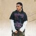 Washed Vintage Portrait Print Patchwork Long-sleeve T-shirt Men Women, Suitable For Spring_viptrois.com