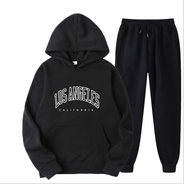 Men's fashion spring and autumn hooded solid color sweater suit men's pullover sweater suit men's hoodie_viptrois.com