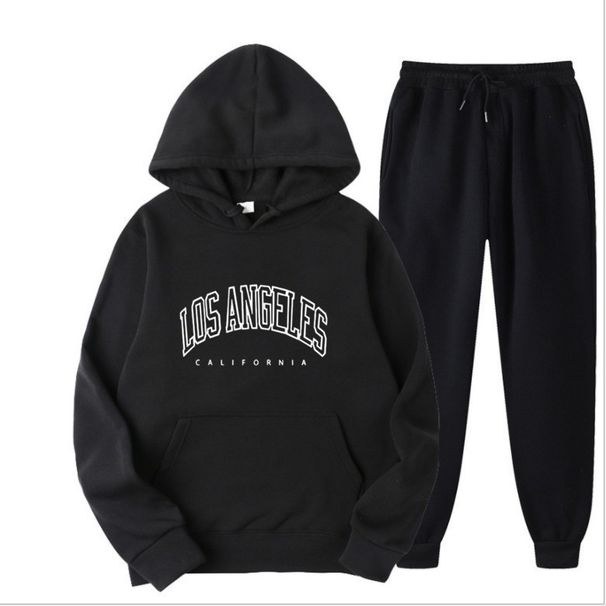 Men's fashion spring and autumn hooded solid color sweater suit men's pullover sweater suit men's hoodie_viptrois.com