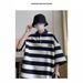Men’s Heavyweight Stripe Polo Shirt – Short Sleeve, Loose Fit, Embroidered Collar, Streetwear Style (M-2XL, Black/Blue)_viptrois.com