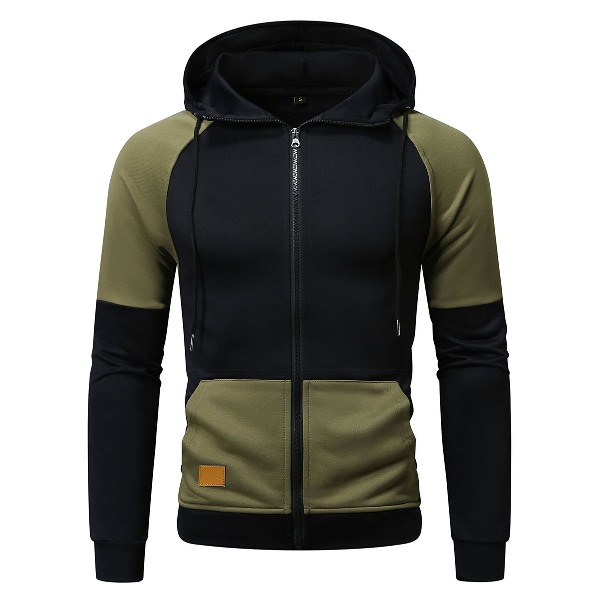 Men's Clothing Autumn And Winter New Men's Hooded Color Matching Sweatshirt European And American Youth Sports Cardigan Leather Sweatshirt Jacket_viptrois.com