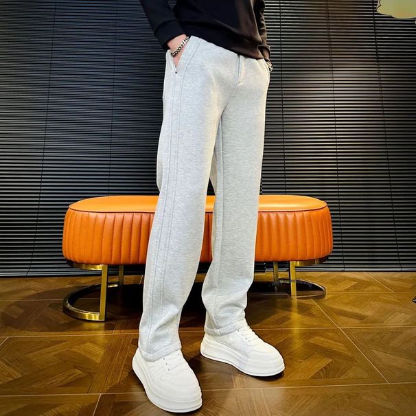 Men's Winter Fleece-Lined Casual Jogger Pants - Soft Comfortable Straight Leg Trousers For Everyday Wear (Black, Gray, Beige)_viptrois.com