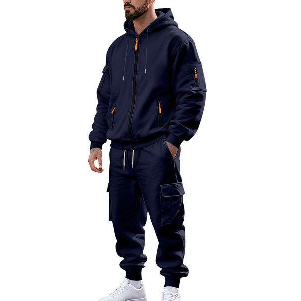 Men's Casual Sportswear Workwear Trendy Loose Fit Fleece Lined Heavyweight Fleece Jacket And Pants Set For Winter_viptrois.com