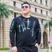 Large Size Men's Clothing Autumn And Winter New Graffiti Effect Printed Sweater Men's No Hat Sports Style Black Long-sleeved Crew Neck Sweater_viptrois.com