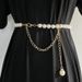 New handmade white pearl slim waist chain for women with dress sweet belt metal chain sweater belt_viptrois.com