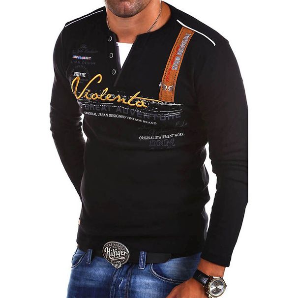 European And American Cross-Border Men's Sweatshirt New 3D Head Print Three-Button Long Sleeve Henley_viptrois.com