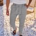 Men's Clothing Fashion Solid Color Casual Linen Straight Trousers_viptrois.com