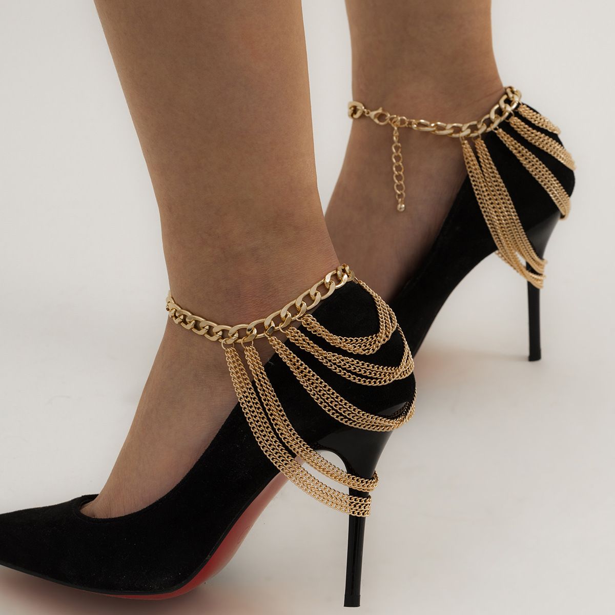 Shoe Accessories Temperament Multi Layer Tassel Hip Hop Anklet Female Exaggerated Personality Geometric Metal Chain Shoe Chain Xuerou Jewelry_viptrois.com