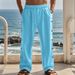 Linen Spring/Autumn American Style Men's Drawstring Vertical Button Solid Color Breathable Comfort Loose Straight Leg Casual Pants_viptrois.com