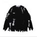 Small Niche Fringed Design Sweater With Wide And Loose Hem, Perforated Knit Sweater_viptrois.com