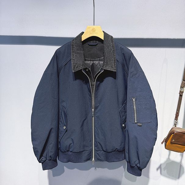 Winter New Trendy Personality Fashion Patchwork Turn-down Collar White Duck Down Jacket Warm Loose Coat Retro_viptrois.com