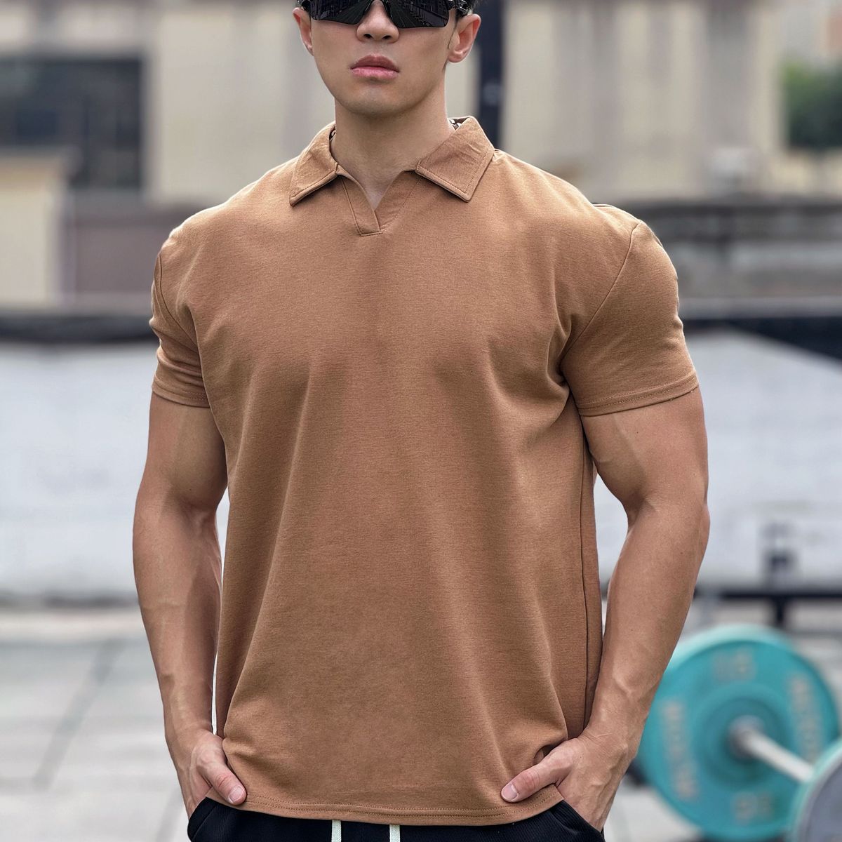 Summer Collection Cuffs New Chinese Polo Shirt Short Sleeve Henley Collar Men's Basketball Running Training Waffle_viptrois.com