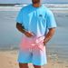 Men's Gradient Print Short Sleeve T-Shirt And Shorts Set, Summer Casual Streetwear Outfit, Soft Breathable Polyester Blend, Multiple Colors_viptrois.com