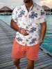 2025 European Size Summer New Men's Fashion Trend Beach Slightly Elastic Lightweight Casual Short Sleeve Shorts Set_viptrois.com