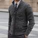 Men's Slim-Fit Knit Cardigan – British-Inspired Stand Collar, Long Sleeve, Acrylic-Blend Sweater (M-XXL, Bluish/Burgundy/Dark Gray)_viptrois.com