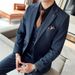Men's Clothing Slim Fit Blue Stripe Suit Three-Piece Set, Formal Wedding Groom Tuxedo, Business Office Blazer & Pants, Korean Style Tailored Suit _viptrois.com