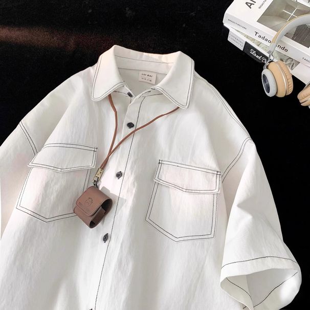 Men's Clothing Retro Trendy Short Sleeved Shirt For Men, New Summer 2025 Style, Loose Fit, Japanese Casual Short Sleeved Shirt, Versatile Jacket._viptrois.com