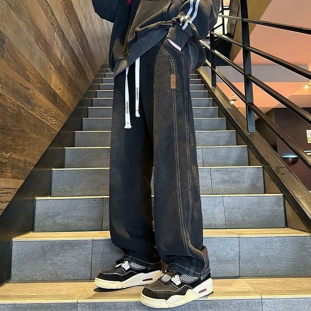 Washed Light Color Jeans Men 2024 Summer New Men's Straight Loose Wide-Leg Casual Pants For Teenagers_viptrois.com
