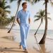 Men's Clothing Summer Suit Short Sleeved Trousers Men's Linen Beach Casual Short Sleeved Shirt Suit_viptrois.com