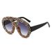 New Cross Border Double Beam Large Frame Round Sunglasses Luxury Full Diamond Personality Retro Catwalk Contrast Color Sunglasses Female Party_viptrois.com