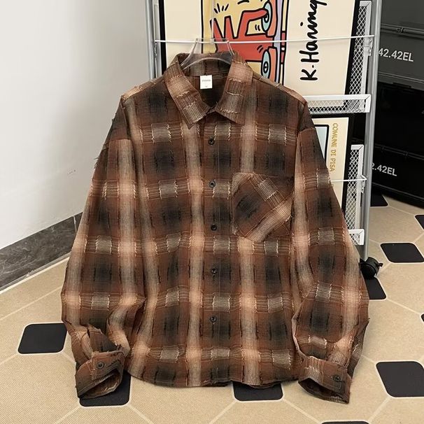 Men's Long Sleeved Shirt, Vintage Jacket, Spring And Autumn Youth Trend, Lapel, Standard Floral Pattern_viptrois.com