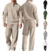 Men's Casual Knitted Tracksuit Set – Ribbed Jacquard Long Sleeve Polo Top With Stand Collar And Drawstring Pants, Fashion Sportswear Outfit_viptrois.com