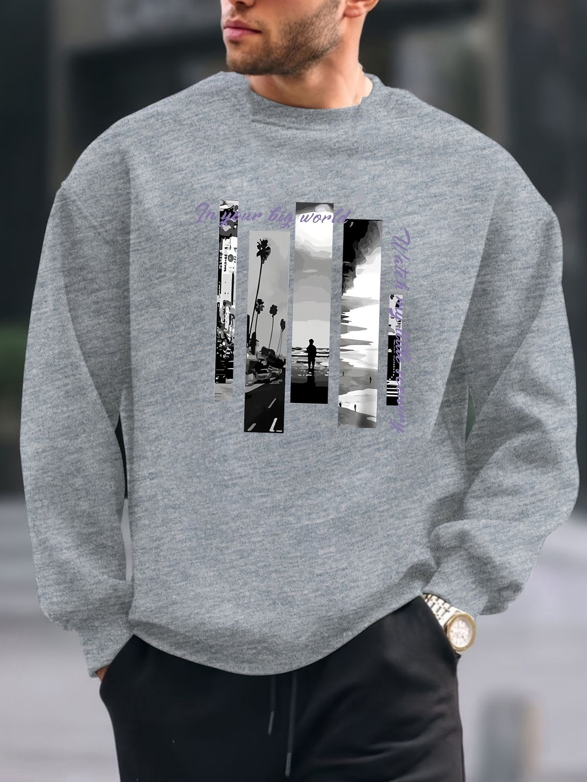 Men's Loose Casual Fashionable Landscape Pattern Printed Round Neck Long Sleeved Sweatshirt For Autumn And Winter_viptrois.com