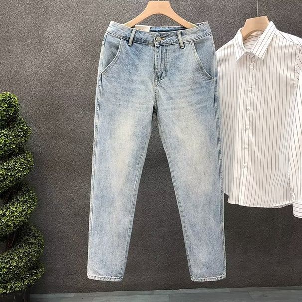 Trendy Ripped New Jeans Men, Unique Summer Cropped Pants, Korean Style Slim Fit Thin Stretch Skinny Pants For Spring And_viptrois.com