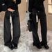 Autumn Winter New Simple Fashion Commuter Washed Black High-Quality Casual Straight-Leg Jeans Unisex_viptrois.com