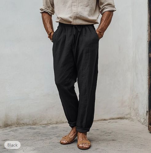 Men's Athletic Casual Pants - Summer Elastic Waist With Drawstring | Straight Leg Solid Color Sports Trousers | Breathable & Comfortable_viptrois.com