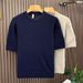 Men's Clothing Men's Soft Cable Knit Short Sleeve T-Shirt Old Fashioned Mature Elegant Style For Formal & Casual_viptrois.com