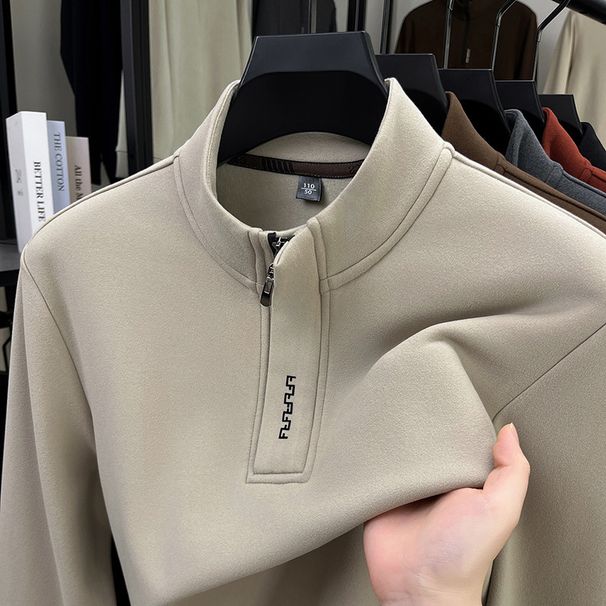 2025 New Men's Sweatshirt Trendy Cotton Half-Zip Shirt Youth Stand Collar Spring Autumn Casual Long Sleeve Top_viptrois.com