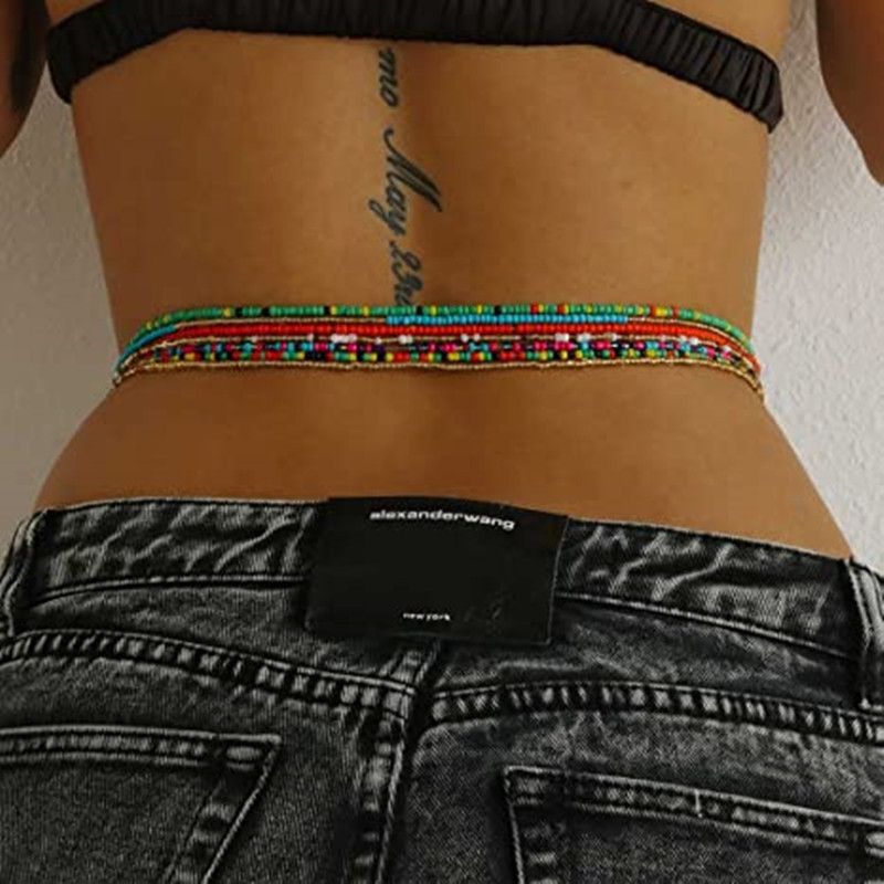Unisex Popular accessories Bohemia colorful multi-layer rice bead body chain Beach 7 piece set sexy women's waist chain_viptrois.com