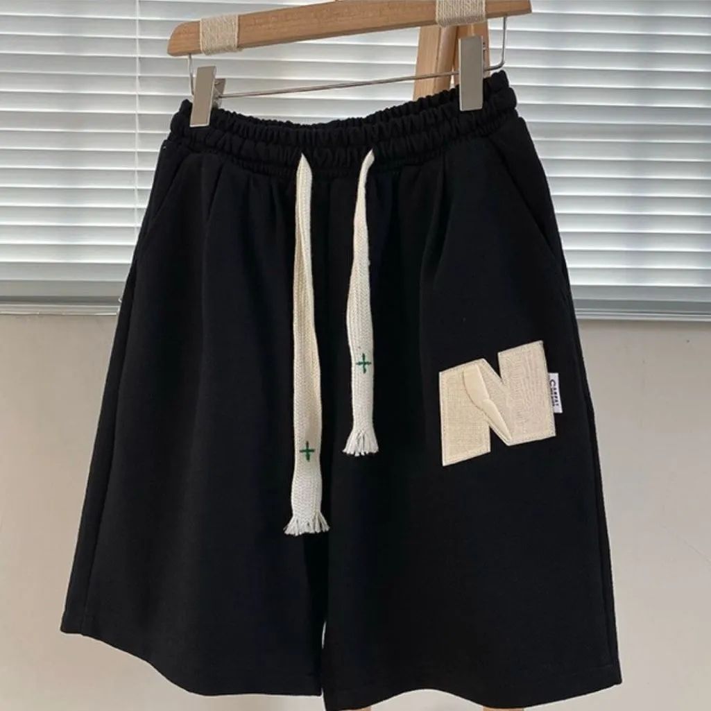 Men's Clothing Summer Embroidery Couple Casual Shorts Men And Women Ins Loose Straight Sports Pants Oversize Mid-length Pants_viptrois.com