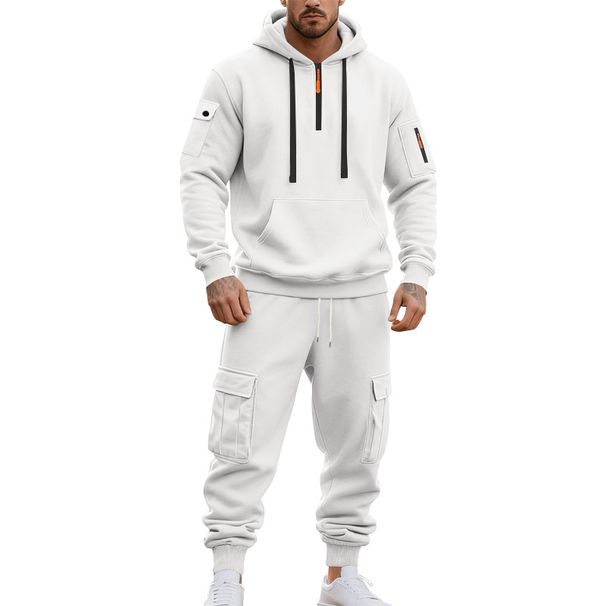 Men's Heavyweight Fleece Hooded Sweatshirt And Sweatpants Set Loose Casual Autumn Winter Sports Two-Piece Set_viptrois.com