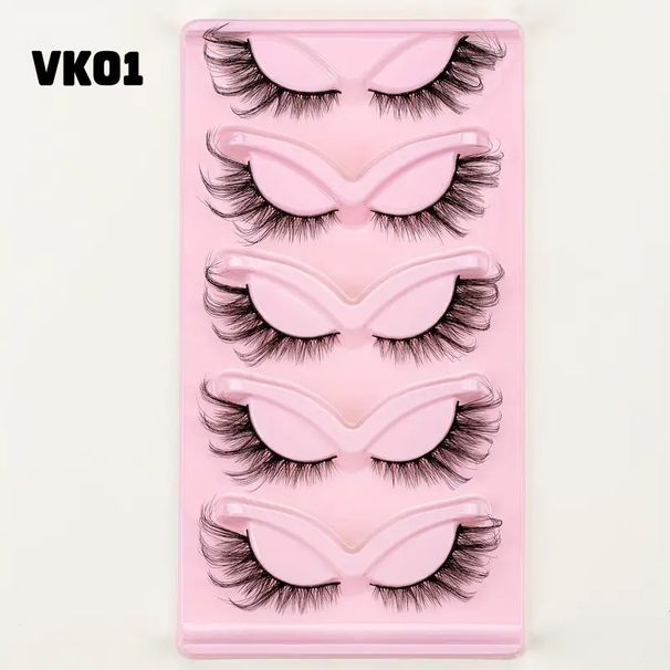 5 Pairs Cat Eye False Eyelashes - Voluminous Wispy Flared Lashes With Fox Effect, Natural Looking & Dramatic Curl For Eye Lengthening_viptrois.com