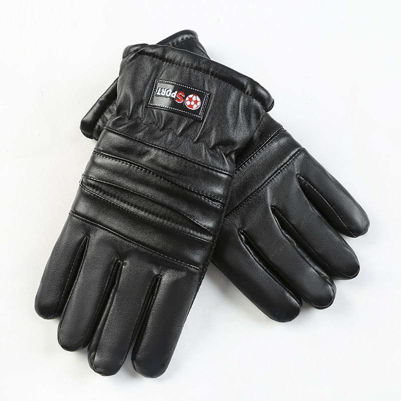 Warm gloves men's fleece thickened PU leather gloves fashion classic open smile gloves outdoor riding windproof and coldproof_viptrois.com