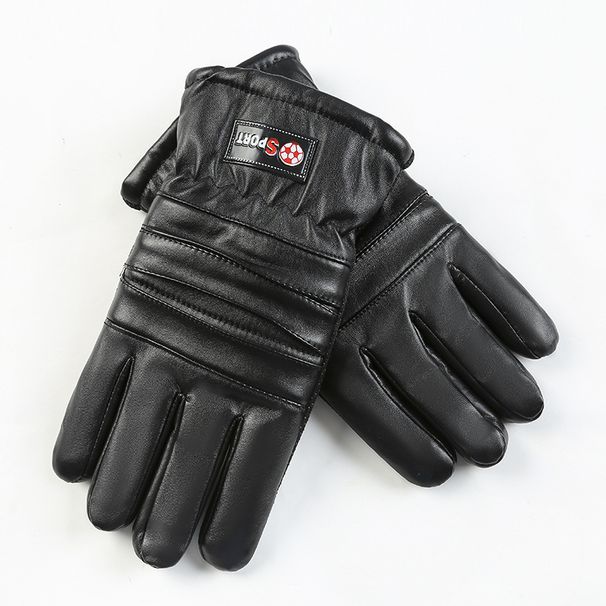 Warm gloves men's fleece thickened PU leather gloves fashion classic open smile gloves outdoor riding windproof and coldproof_viptrois.com