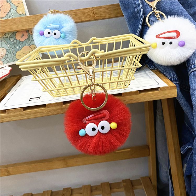 Bag Charm Ugly Cute Little Coal Ball Keychain Cute Cartoon Plush Doll Student Bag Pendant Car Key Chain Accessories Gift_viptrois.com
