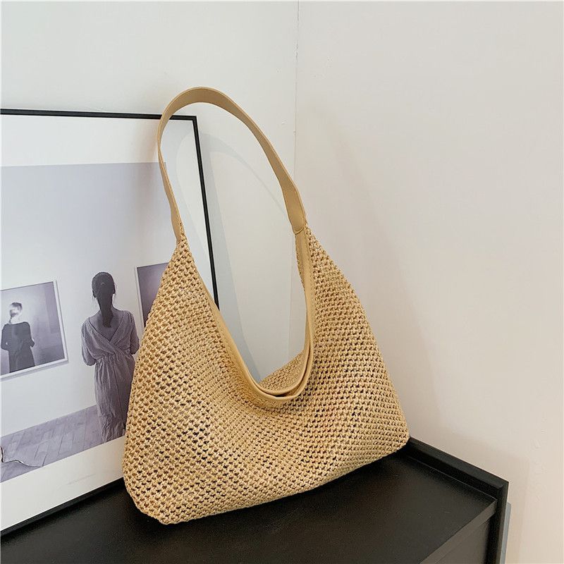Women's Shoulder Bags Retro Woven Tote Bag Straw Bag Large-capacity Underarm Bag Shoulder Bag Holiday Beach Bag Girl_viptrois.com