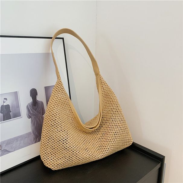 Women's Shoulder Bags Retro Woven Tote Bag Straw Bag Large-capacity Underarm Bag Shoulder Bag Holiday Beach Bag Girl_viptrois.com