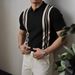 Retro Ice Silk Striped Colorblock Polo Shirt Men's Short Sleeve Lapel T Shirt Slim Fit Casual Knit Top_viptrois.com