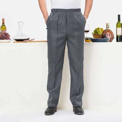 Men's Clothing oil proof chef pants black and white plaid pants kitchen men's chef uniform version work pants_viptrois.com